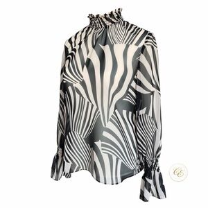 BRAND NEW Misa Los Angeles Black & White High-Neck Printed Ruffle Blouse